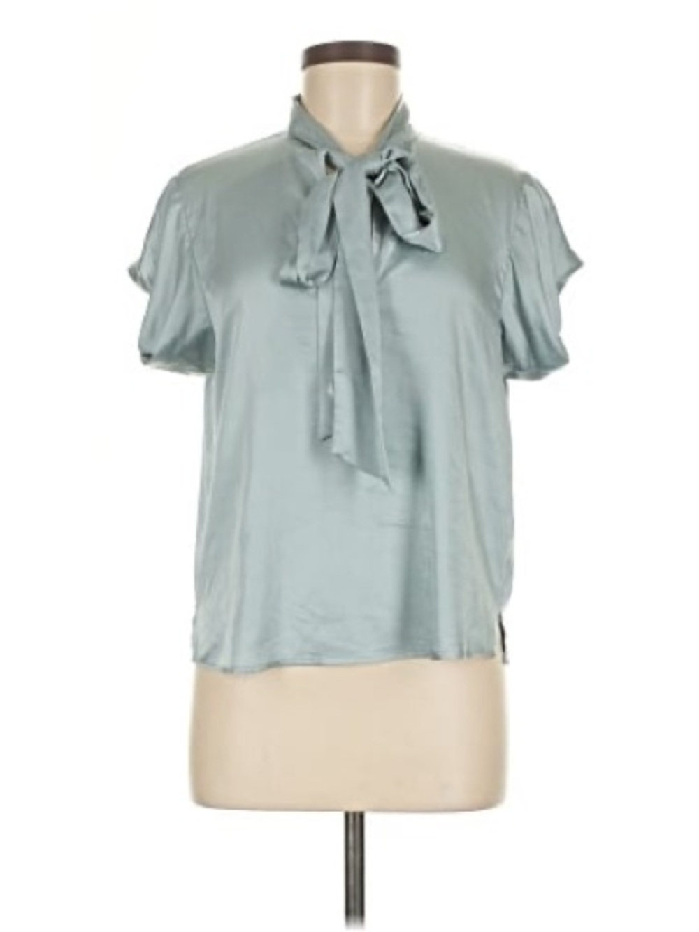Zara Sage Green Short-Sleeve Tie-Neck Blouse